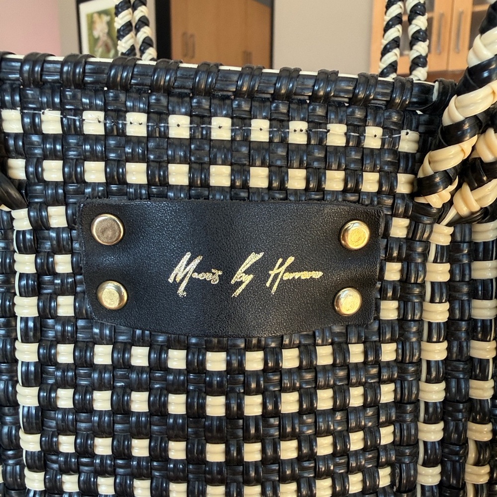 Black and Cream Woven Tote Bag